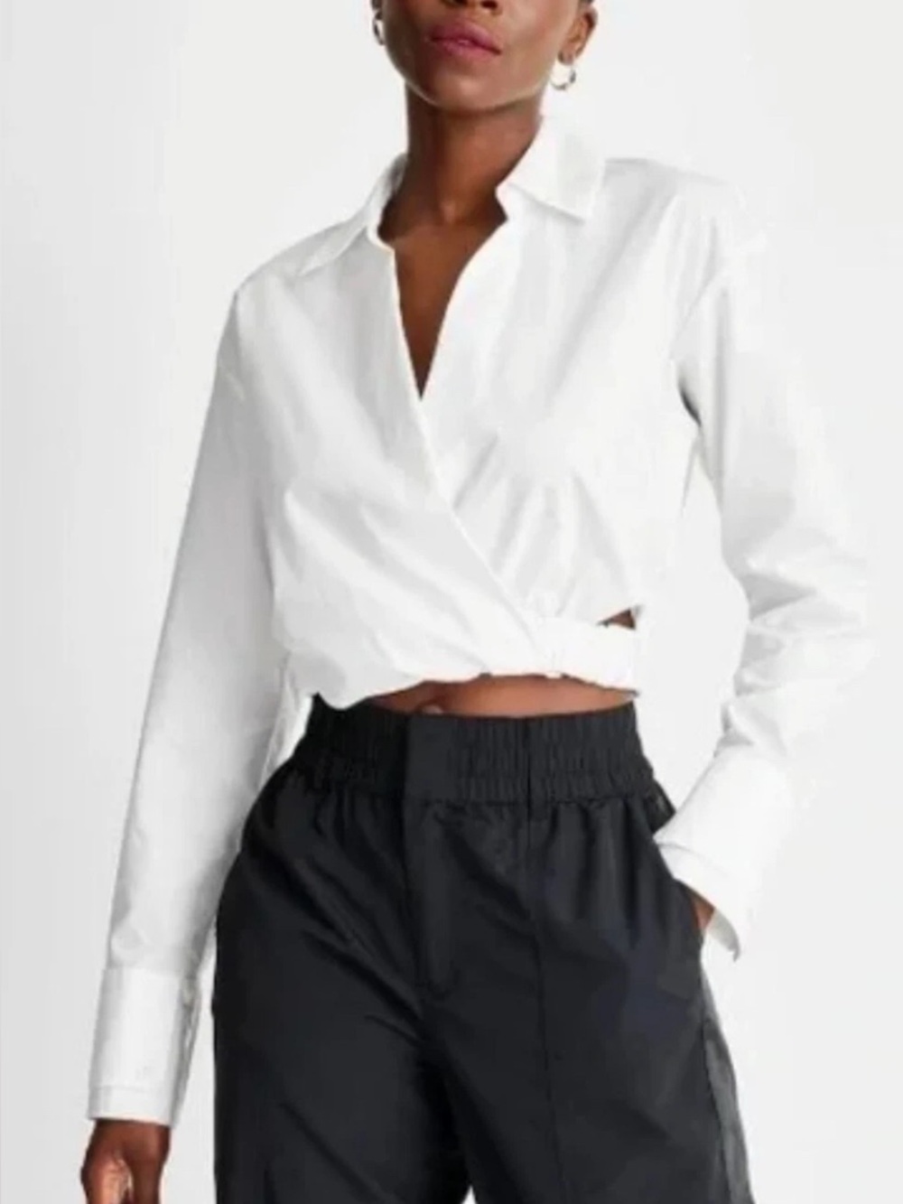 Future Collective White Cotton Cutout Cropped Poplin Long Sleeve Shirt NWT Large